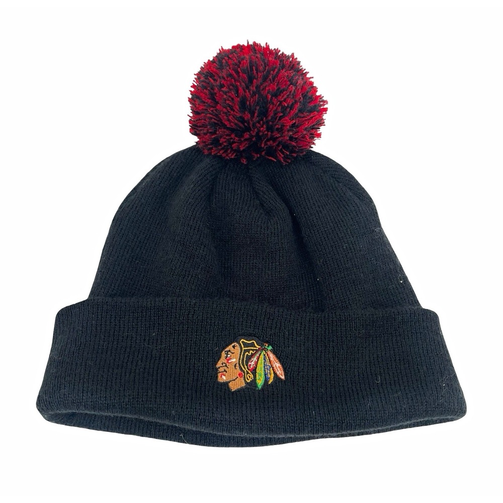 Chicago Blackhawks Zephyr Graf-X Pom Beanie Black Red NHL Hockey OSFA